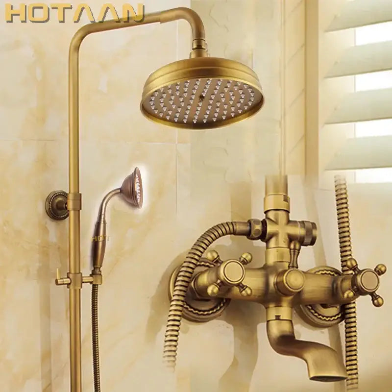 DecorBites™ Antique Brass Shower Faucet Set with Rainfall Shower Head and Hand Shower