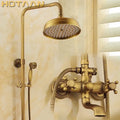 DecorBites™ Antique Brass Shower Faucet Set with Rainfall Shower Head and Hand Shower