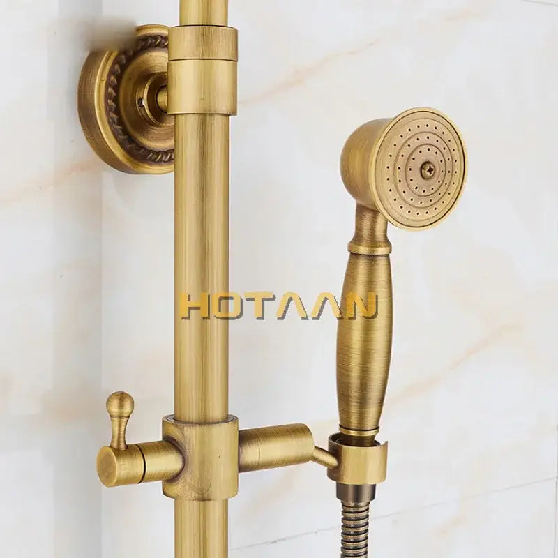 DecorBites™ Antique Brass Shower Faucet Set with Rainfall Mixer Valve, 8" Head, Hand Shower