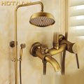 DecorBites™ Antique Brass Shower Faucet Set with Rainfall Mixer Valve and Hand Shower