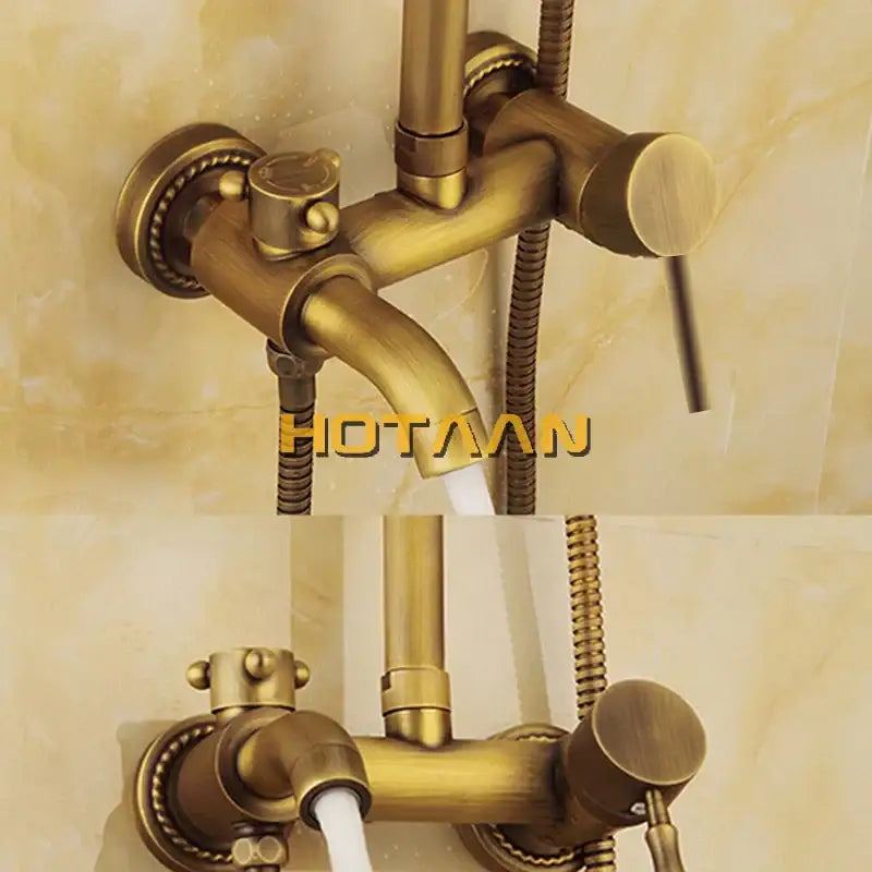 DecorBites™ Antique Brass Shower Faucet Set with Rainfall Mixer Valve and Hand Shower