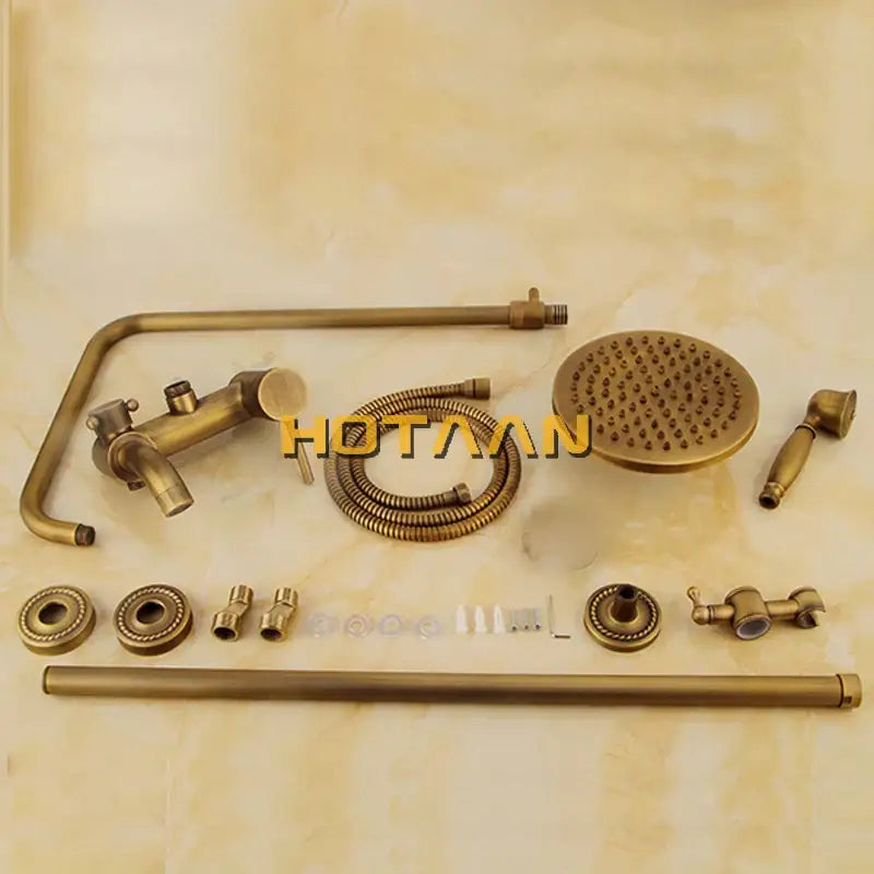 DecorBites™ Antique Brass Shower Faucet Set with Rainfall Mixer Valve and Hand Shower