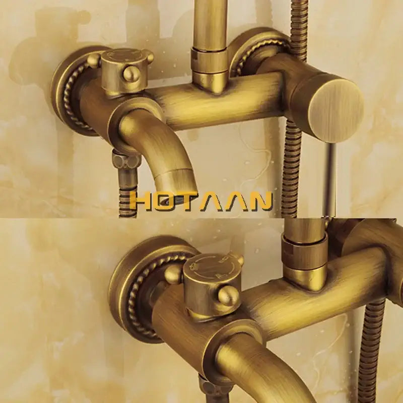 DecorBites™ Antique Brass Shower Faucet Set with Rainfall Mixer Valve and Hand Shower