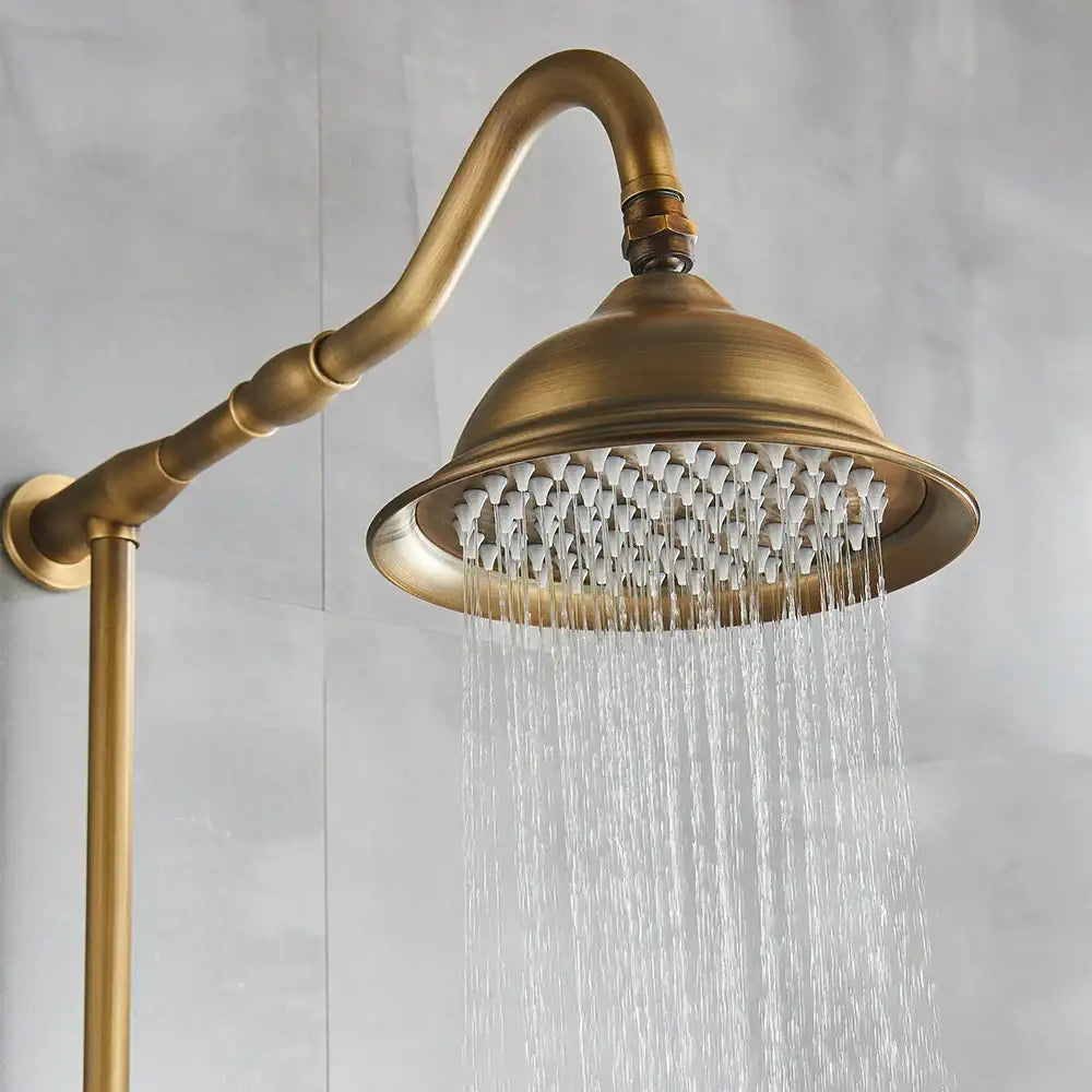 DecorBites™ Antique Brass Shower Faucet with Ceramics Hand Spray and 8'' Rainfall Head