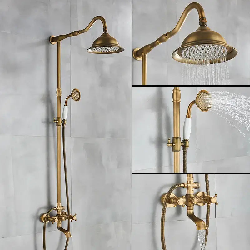 DecorBites™ Antique Brass Shower Faucet with Ceramics Hand Spray and 8'' Rainfall Head