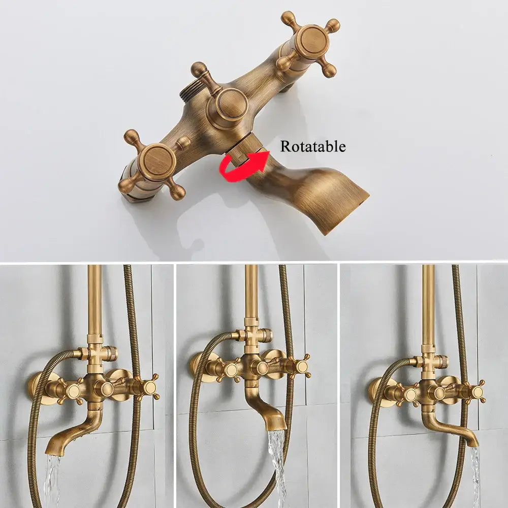 DecorBites™ Antique Brass Shower Faucet with Ceramics Hand Spray and 8'' Rainfall Head