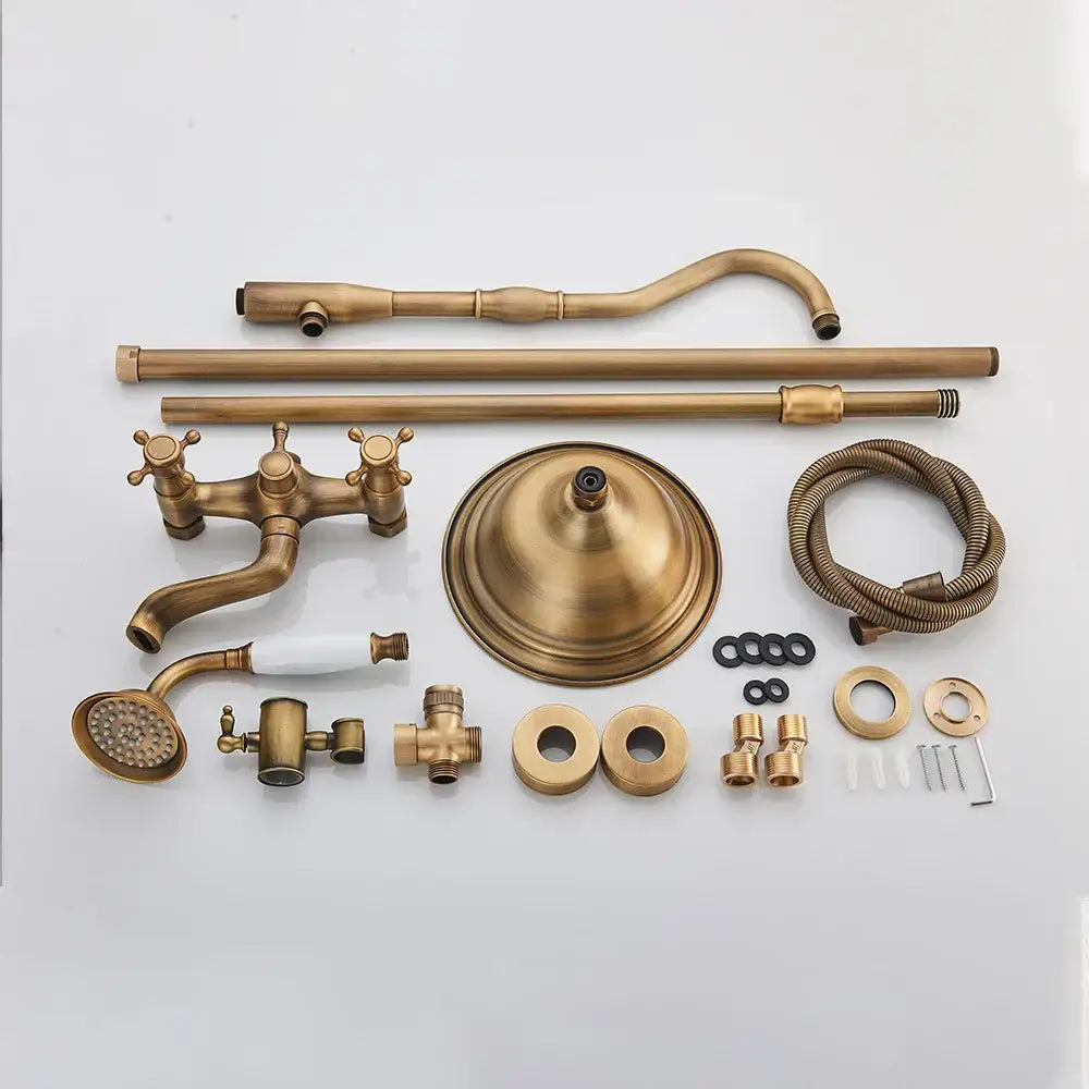 DecorBites™ Antique Brass Shower Faucet with Ceramics Hand Spray and 8'' Rainfall Head
