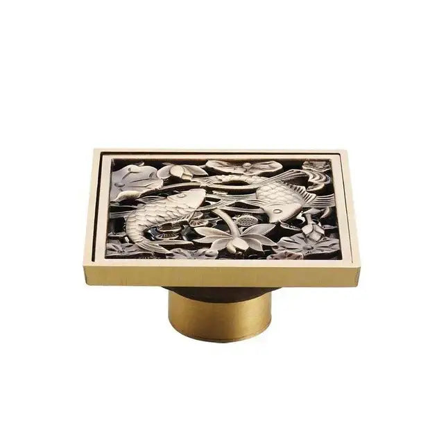 DecorBites™ Antique Brass Shower Floor Drain 10cm Square Waste Strainer Cover Grate