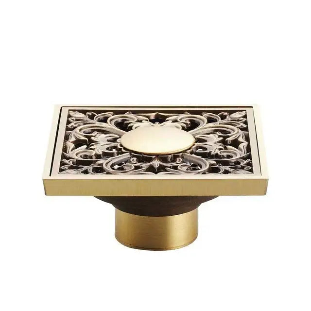 DecorBites™ Antique Brass Shower Floor Drain 10cm Square Waste Strainer Cover Grate