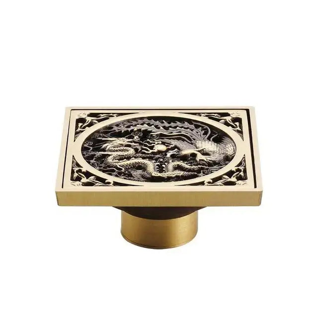 DecorBites™ Antique Brass Shower Floor Drain 10cm Square Waste Strainer Cover Grate