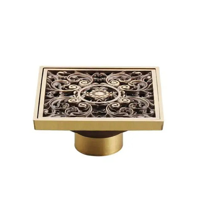 DecorBites™ Antique Brass Shower Floor Drain 10cm Square Waste Strainer Cover Grate