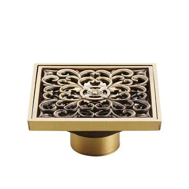 DecorBites™ Antique Brass Shower Floor Drain 10cm Square Waste Strainer Cover Grate