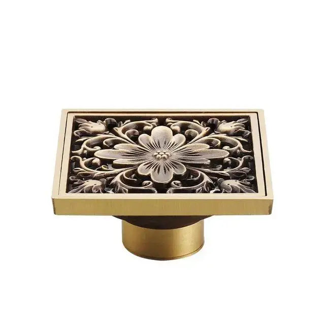DecorBites™ Antique Brass Shower Floor Drain 10cm Square Waste Strainer Cover Grate