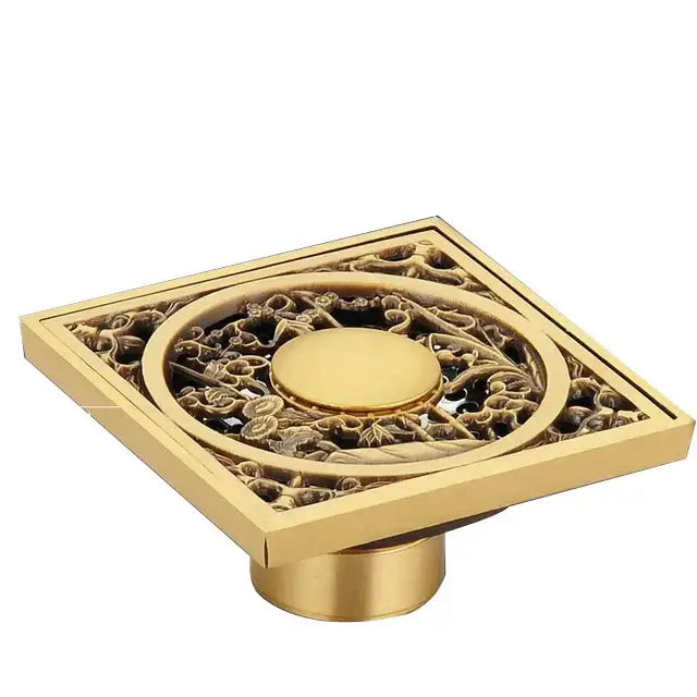DecorBites™ Antique Brass Shower Floor Drain 10cm Square Waste Strainer Cover Grate
