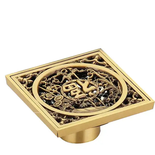 DecorBites™ Antique Brass Shower Floor Drain 10cm Square Waste Strainer Cover Grate