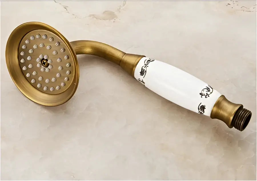 DecorBites™ Antique Brass Shower Set: 8" Rain Head, Hand Shower, Hose, Angle Valve, Bracket