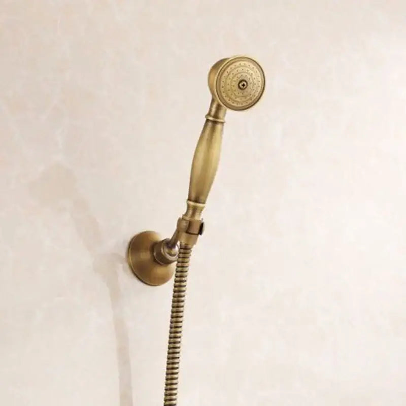DecorBites™ Antique Brass Shower Set: 8" Rain Head, Hand Shower, Hose, Angle Valve, Bracket