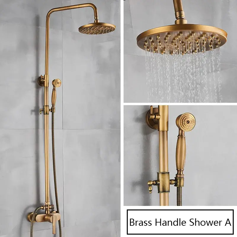 DecorBites™ Antique Brass Shower Set Single Handle Wall Mount Rainfall Mixer Faucet