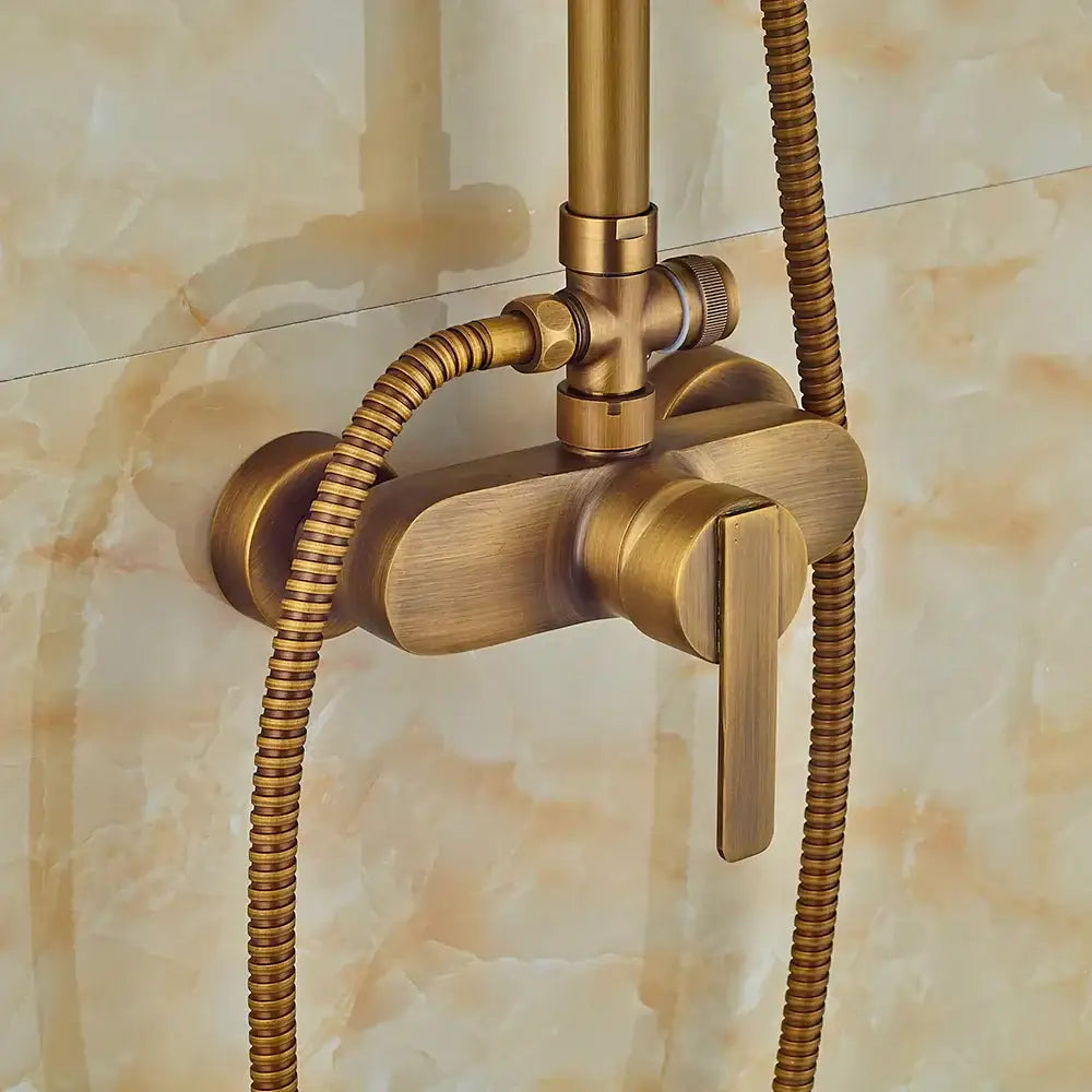 DecorBites™ Antique Brass Shower Set with 8" Rainfall Head and Hand Sprayer