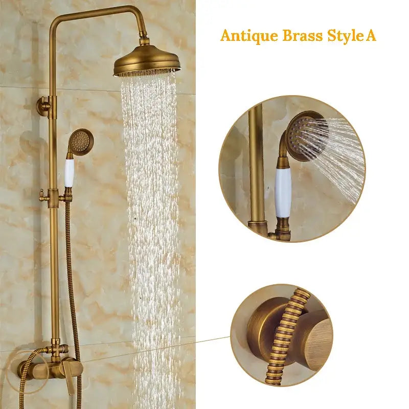 DecorBites™ Antique Brass Shower Set with 8" Rainfall Head and Hand Sprayer