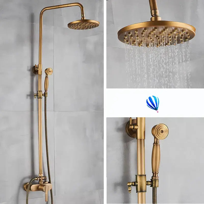 DecorBites™ Antique Brass Shower Set with Handshower, Rainfall Tap Crane