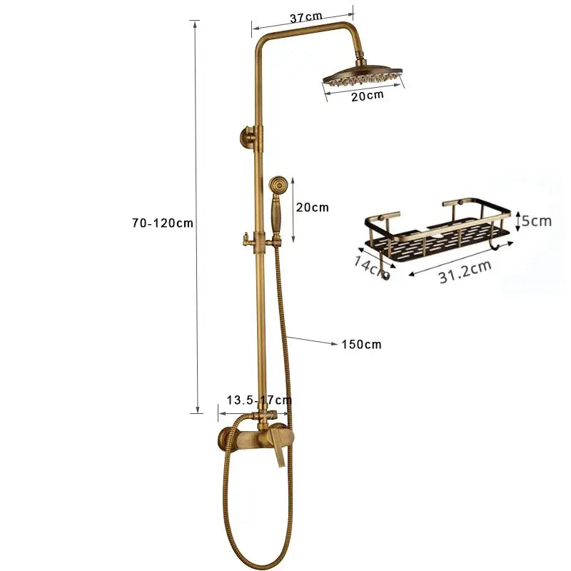 DecorBites™ Antique Brass Shower Set with Handshower, Rainfall Tap Crane