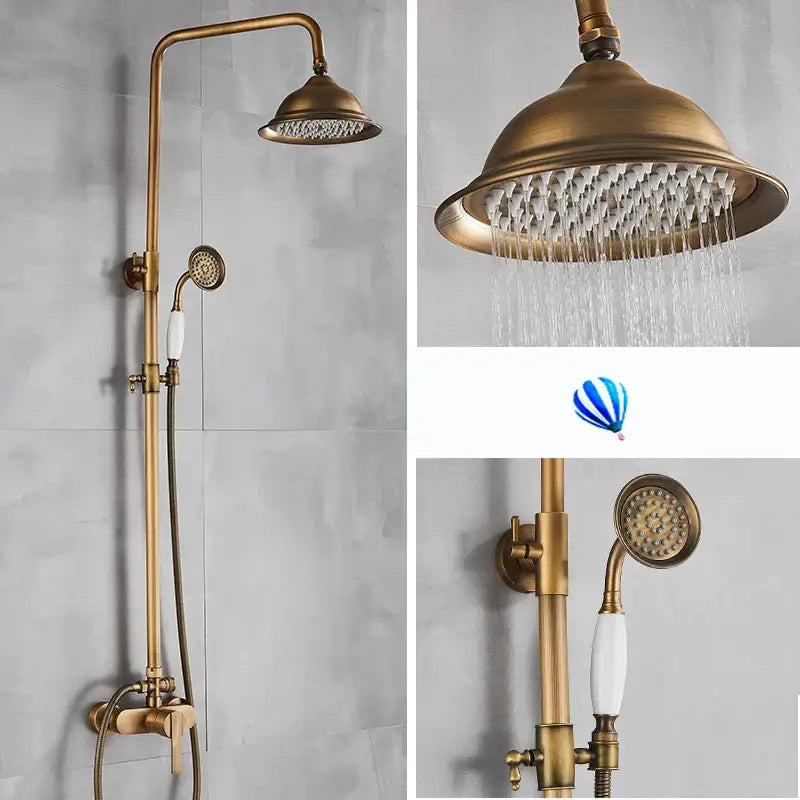 DecorBites™ Antique Brass Shower Set with Handshower, Rainfall Tap Crane