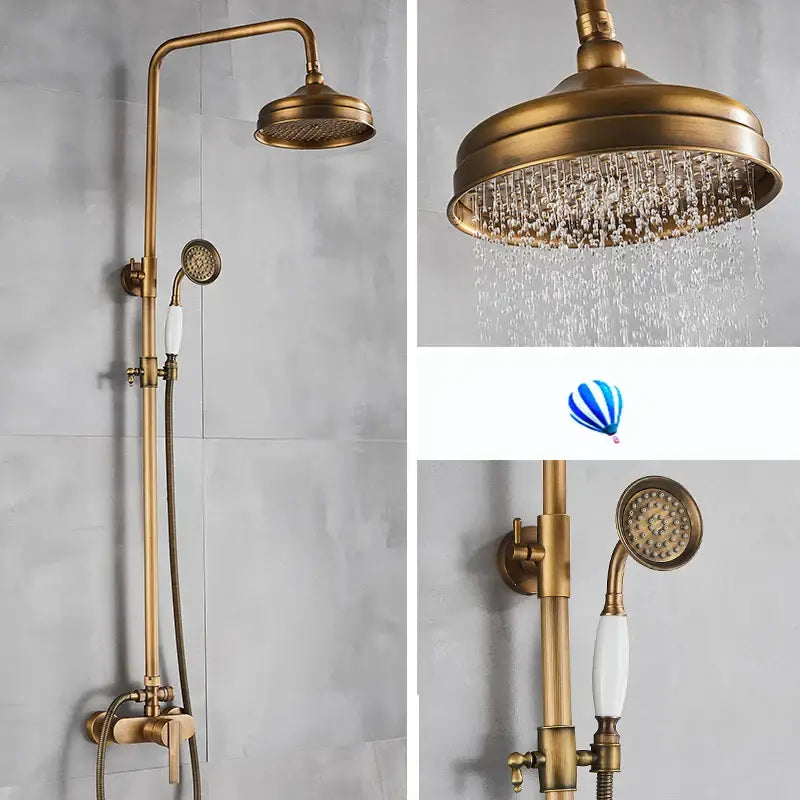 DecorBites™ Antique Brass Shower Set with Handshower, Rainfall Tap Crane