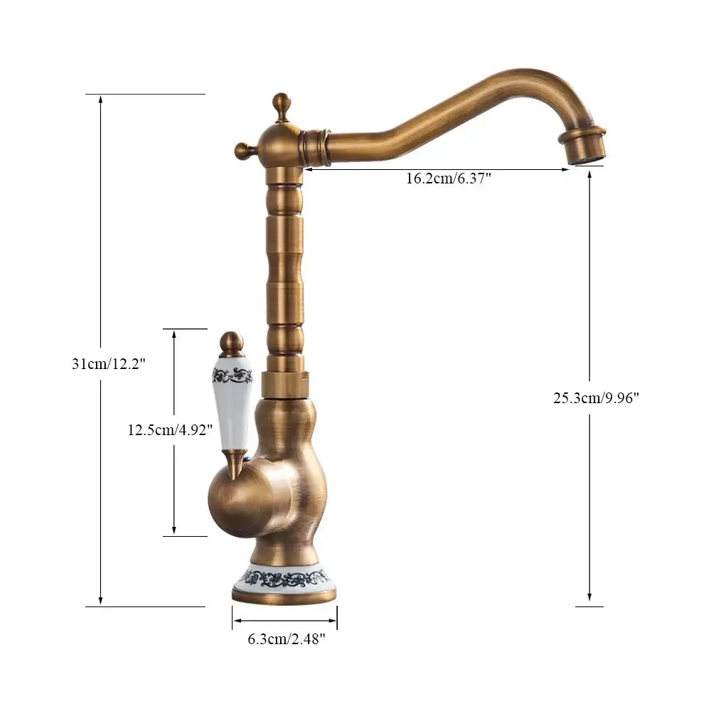 DecorBites™ Antique Brass Single Handle Kitchen Sink Faucet Hot & Cold Water Mixer