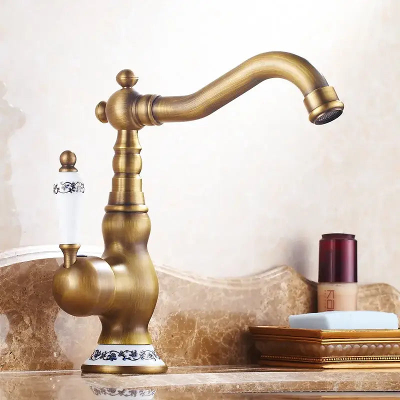 DecorBites™ Antique Brass Single Handle Kitchen Sink Faucet Hot & Cold Water Mixer