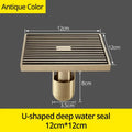 DecorBites™ Antique Brass Square Bath Drain Strainer Hair Art Carved Floor Grate Drain