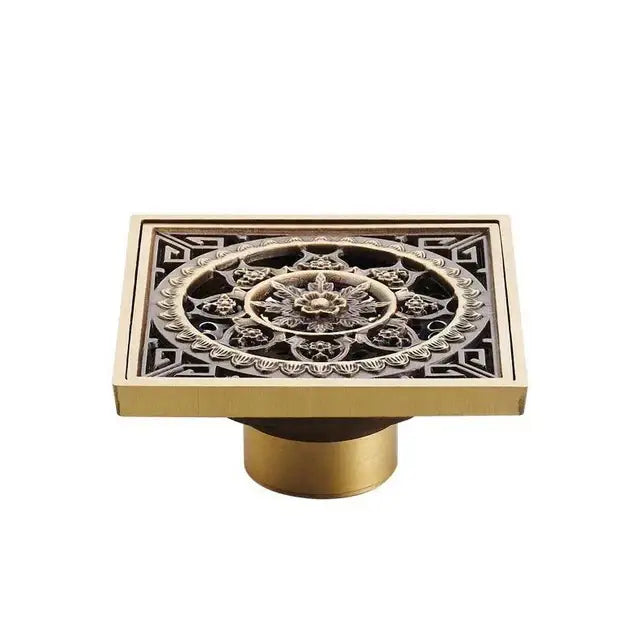 DecorBites™ مصفاة شعر لمصرف أرضية الحمام المربعة بنقش سمكة من النحاس العتيق