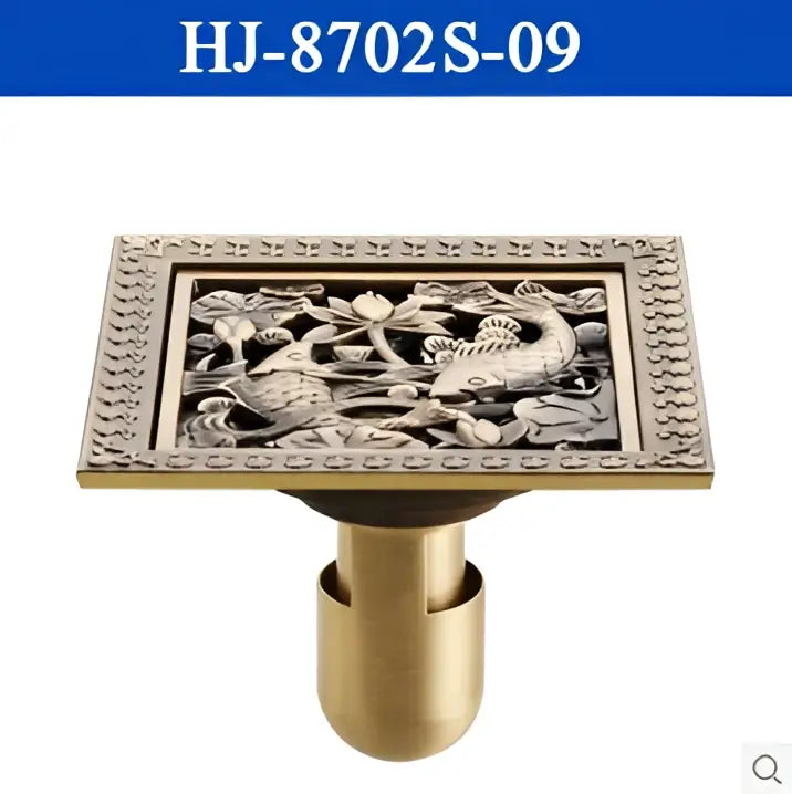 DecorBites™ Antique Brass Square Shower Floor Drain Strainer Grate - HJ-8702S