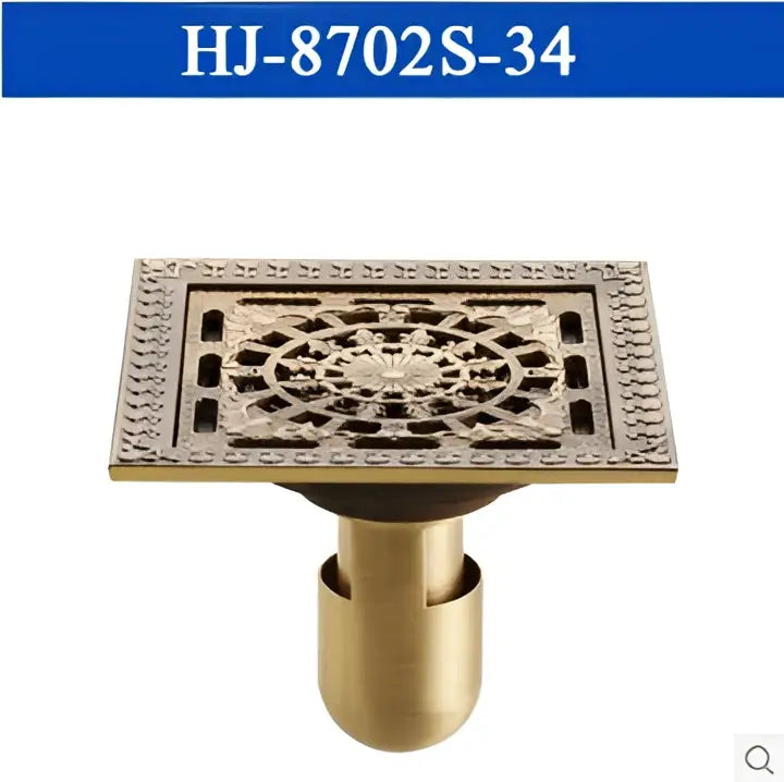 DecorBites™ Antique Brass Square Shower Floor Drain Strainer Grate - HJ-8702S