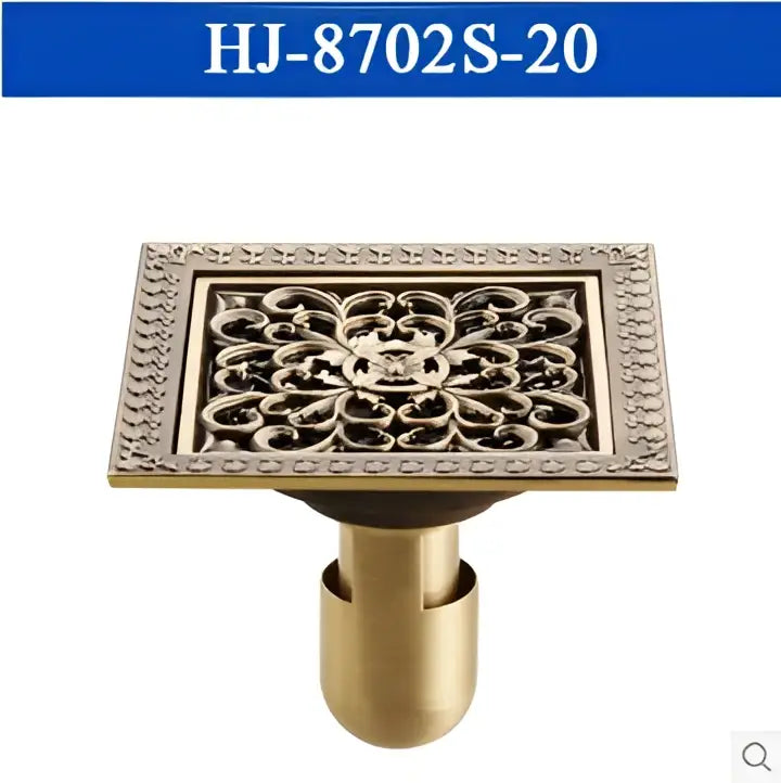 DecorBites™ Antique Brass Square Shower Floor Drain Strainer Grate - HJ-8702S