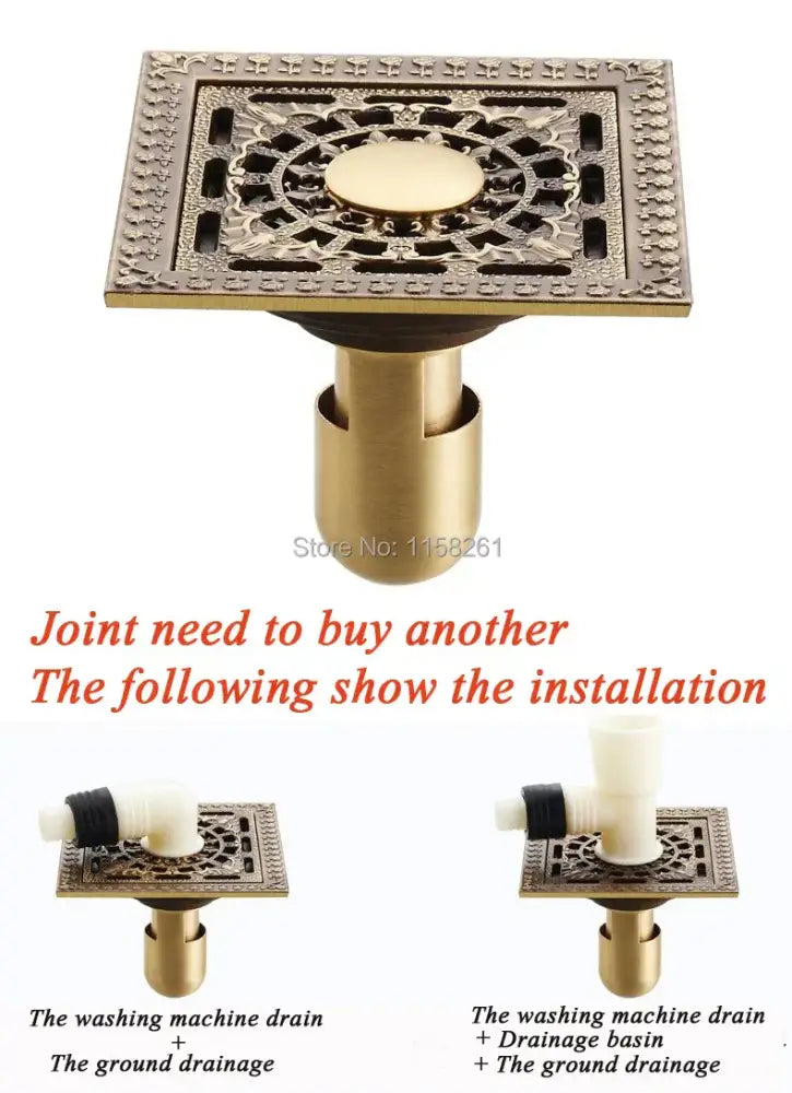 DecorBites™ Antique Brass Square Shower Floor Drain Strainer Grate - HJ-8702S