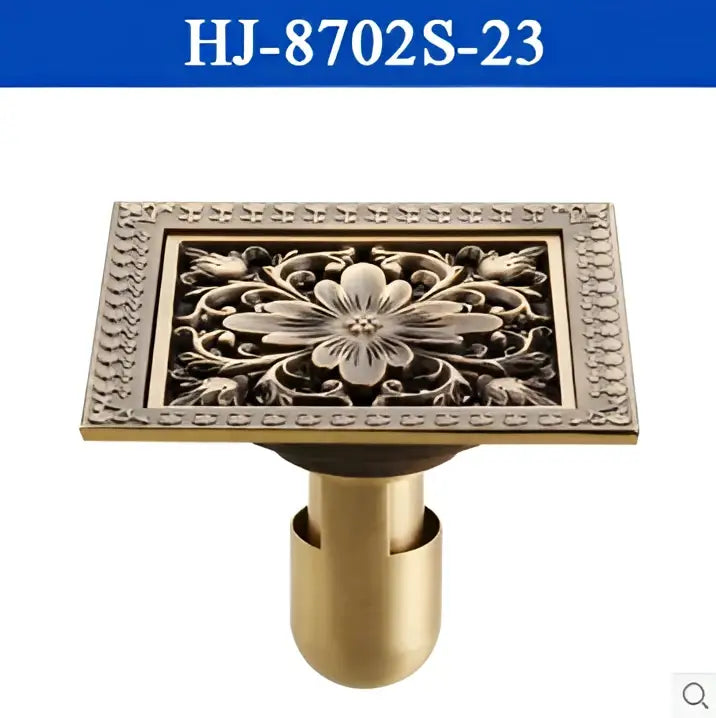 DecorBites™ Antique Brass Square Shower Floor Drain Strainer Grate - HJ-8702S
