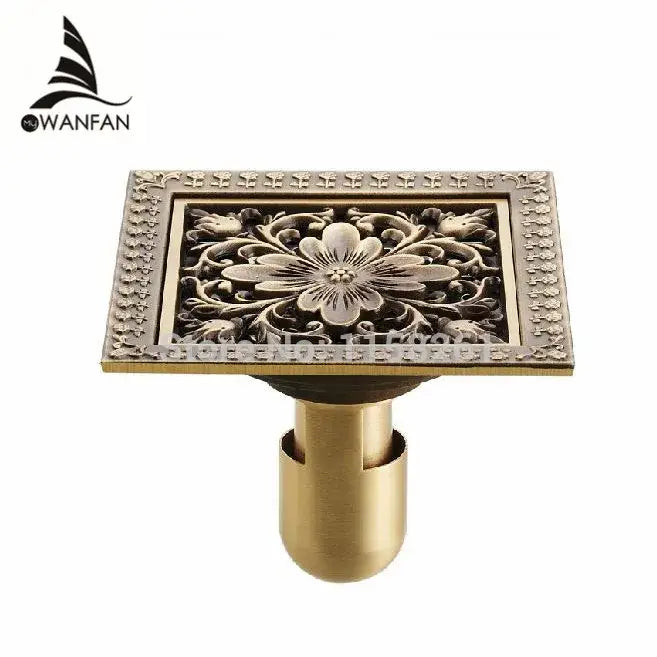 DecorBites™ Antique Brass Square Shower Floor Drain Strainer Grate - HJ-8702S
