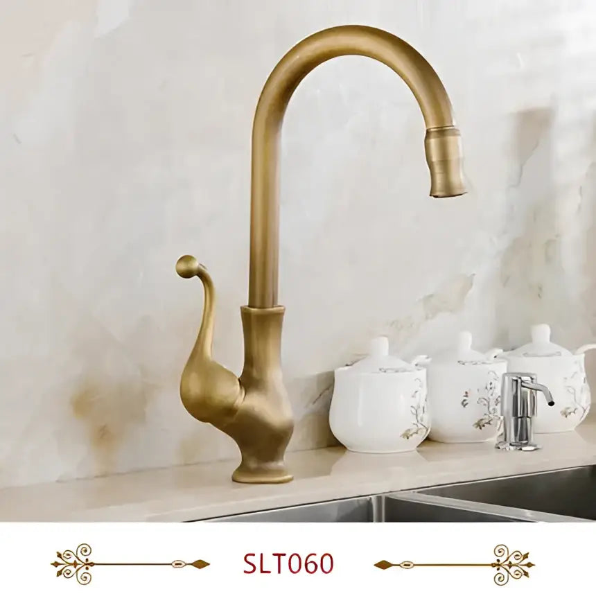 DecorBites™ Antique Brass Swivel Spout Kitchen Faucet Single Handle Vessel Sink Mixer Tap