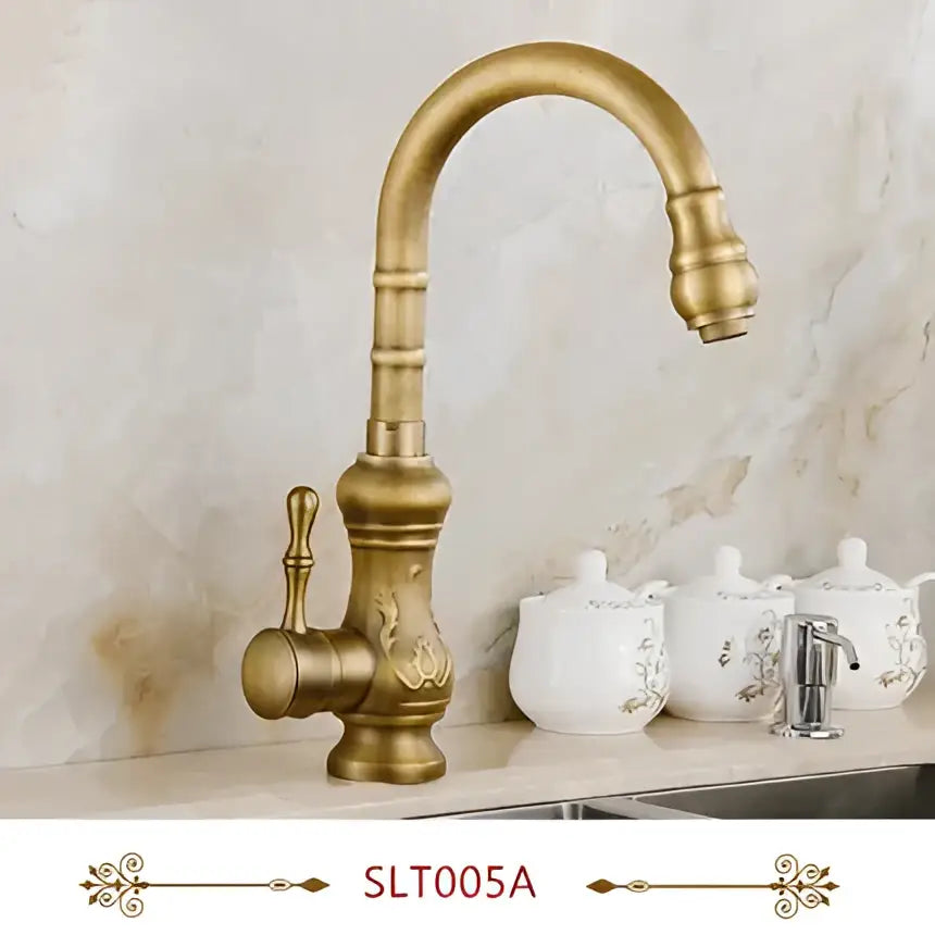 DecorBites™ Antique Brass Swivel Spout Kitchen Faucet Single Handle Vessel Sink Mixer Tap