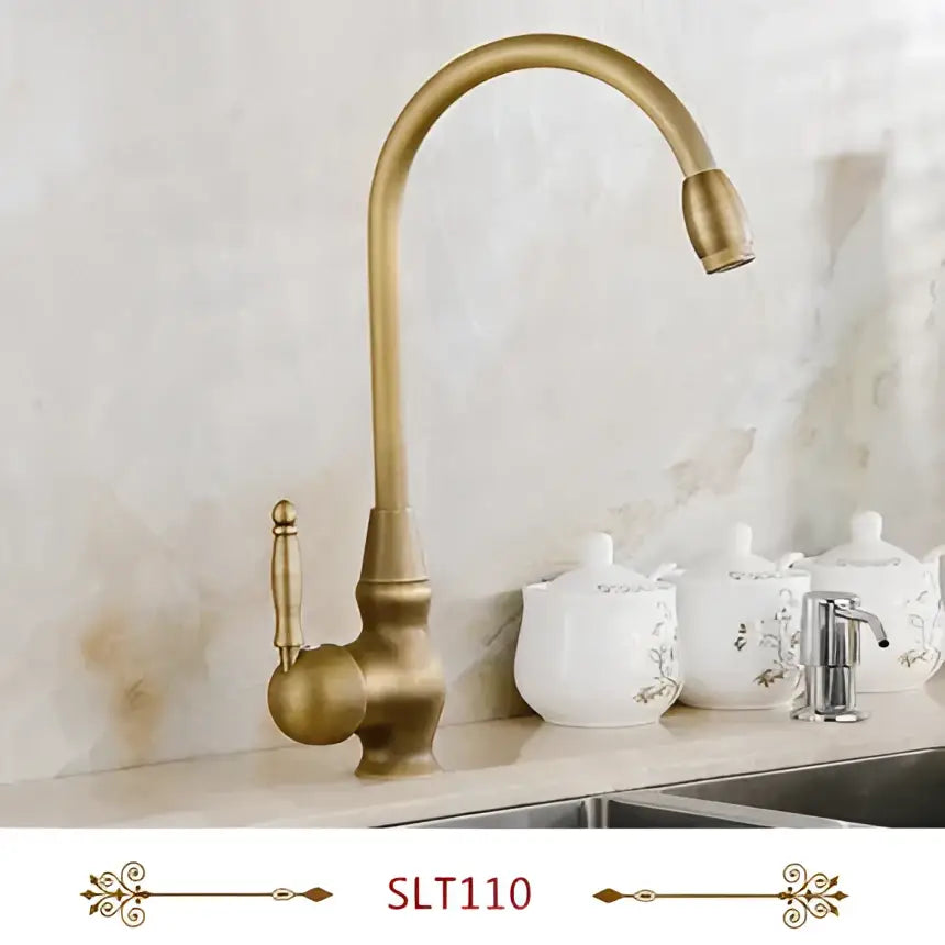 DecorBites™ Antique Brass Swivel Spout Kitchen Faucet Single Handle Vessel Sink Mixer Tap