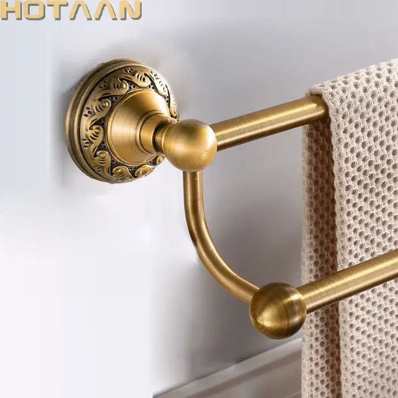 DecorBites™ Antique Brass Towel Holder Single Bar Rack. Solid Aluminium Rail, 30/40/45/50/60cm.