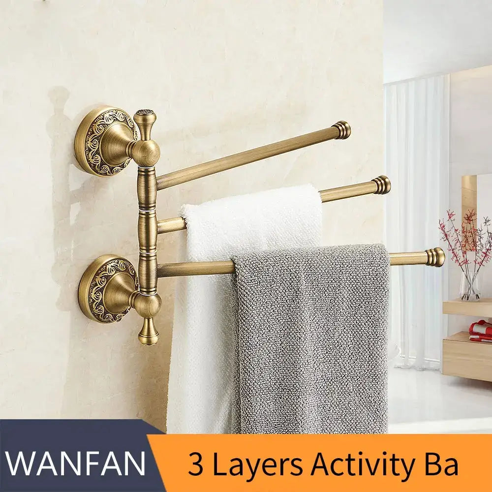 DecorBites™ Antique Brass Towel Rack 4-Tier Bathroom Wall Shelf Holder Bars Pants Hanger