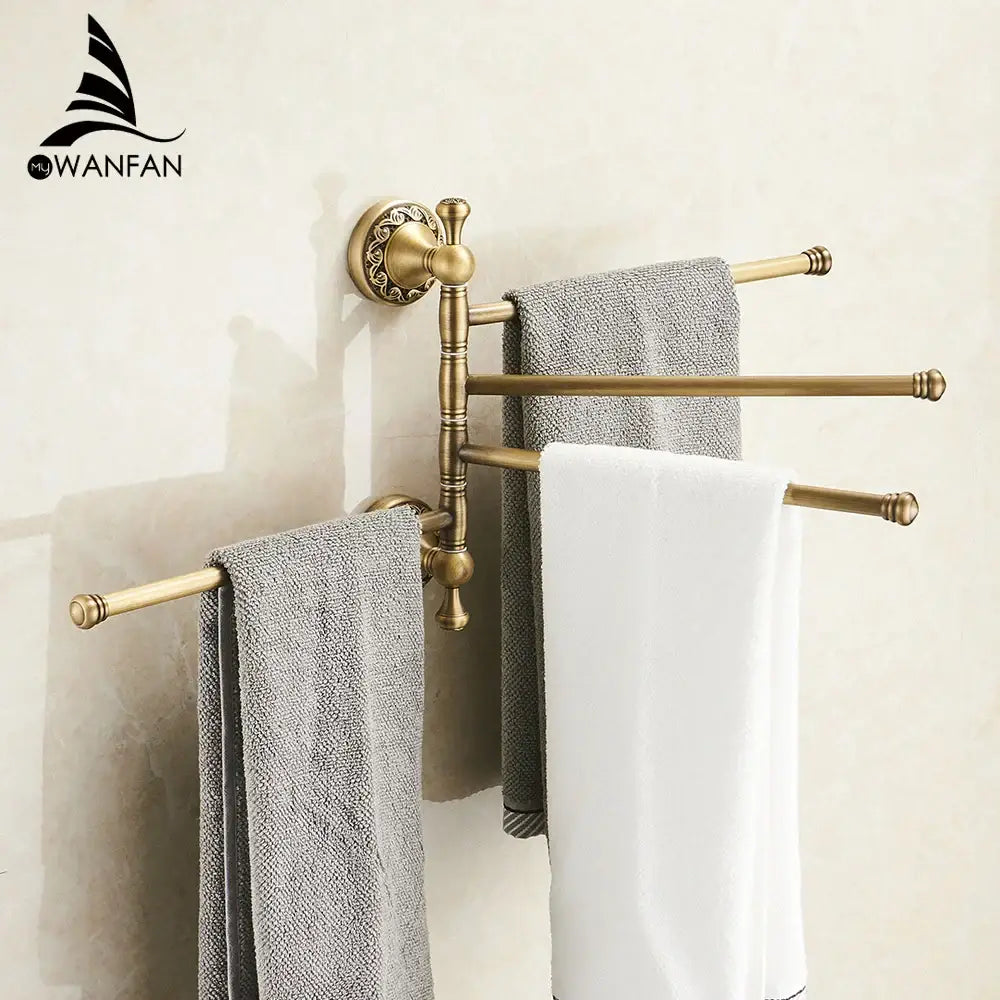 DecorBites™ Antique Brass Towel Rack 4-Tier Bathroom Wall Shelf Holder Bars Pants Hanger