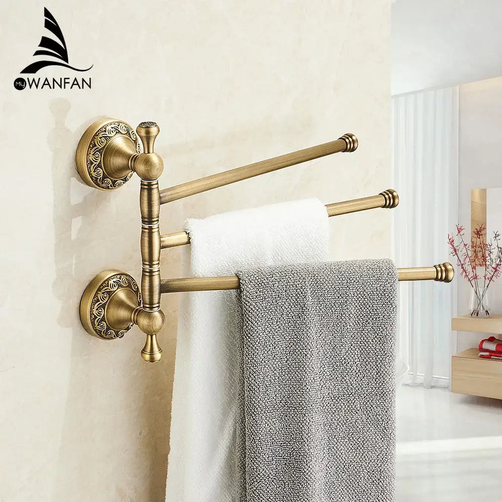 DecorBites™ Antique Brass Towel Rack 4-Tier Bathroom Wall Shelf Holder Bars Pants Hanger