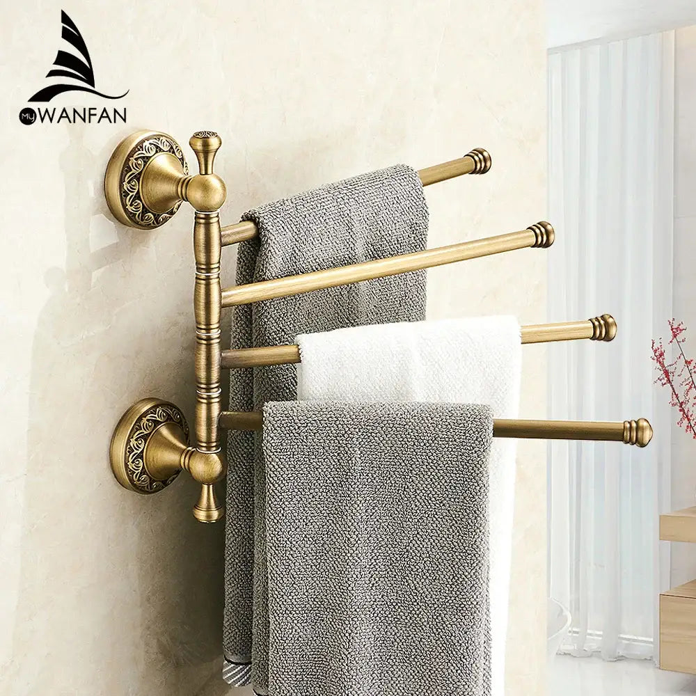 DecorBites™ Antique Brass Towel Rack 4-Tier Bathroom Wall Shelf Holder Bars Pants Hanger
