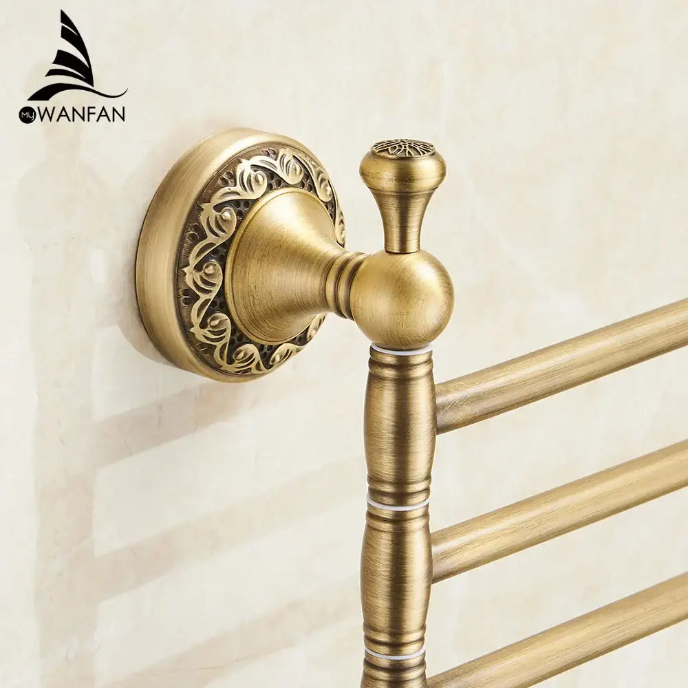 DecorBites™ Antique Brass Towel Rack 4-Tier Bathroom Wall Shelf Holder Bars Pants Hanger