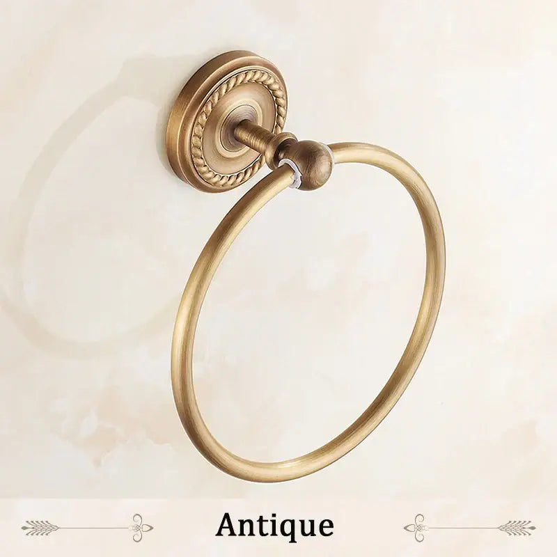 DecorBites™ Antique Brass Towel Ring Wall Mounted Rack Shelf Bathroom Towel Holder