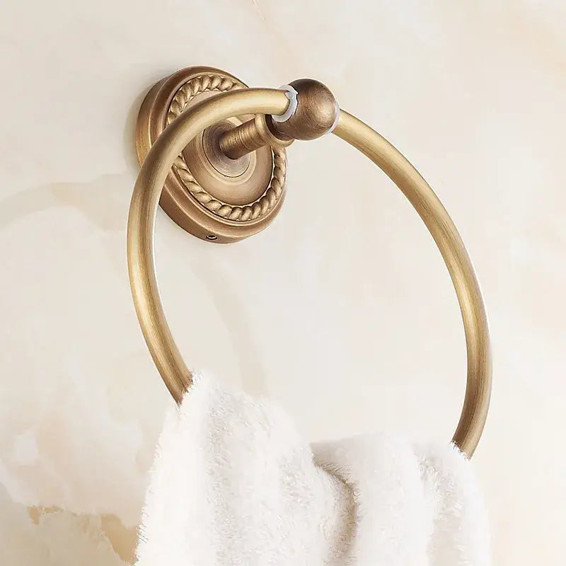 DecorBites™ Antique Brass Towel Ring Wall Mounted Rack Shelf Bathroom Towel Holder