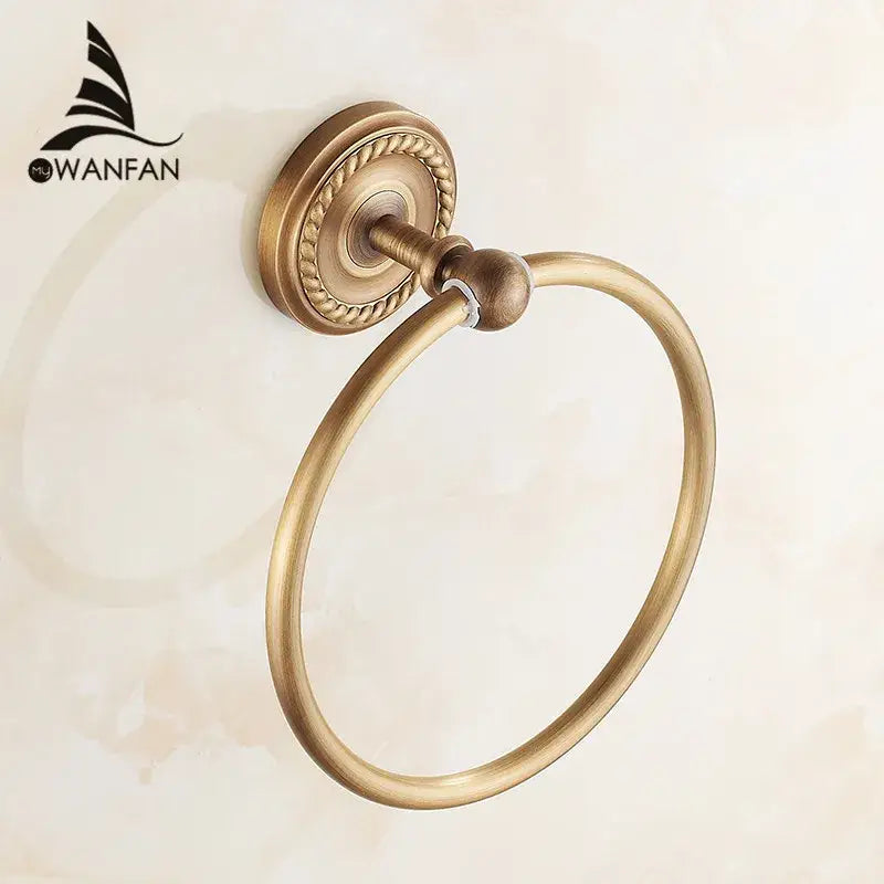 DecorBites™ Antique Brass Towel Ring Wall Mounted Rack Shelf Bathroom Towel Holder